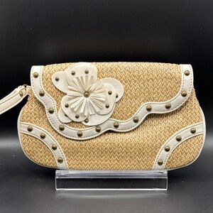 The Limited Tan and Cream Clutch with Floral Detail
